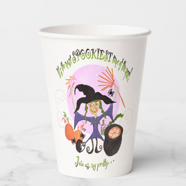 Adorable witch and friends printed on paper cup. cups (Front)