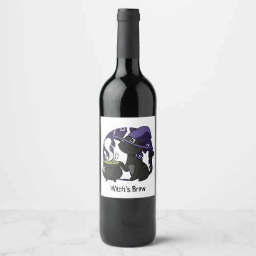 Adorable Witch Black Cat Witches Brew Wine Label