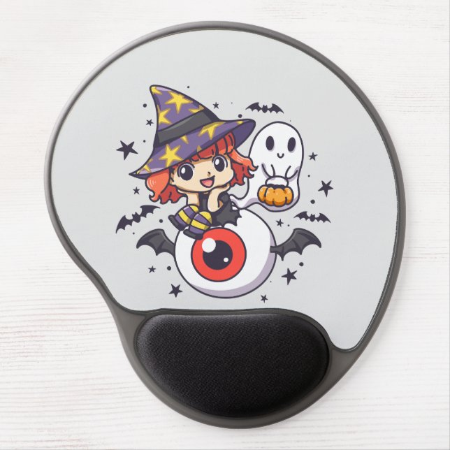 Adorable Witch Hat Kid on Mystical Eye Gel Mouse Pad (Front)