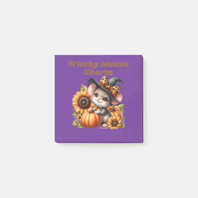 Adorable Witch Mouse Halloween Charm for Festive D Post-it Notes (Front)