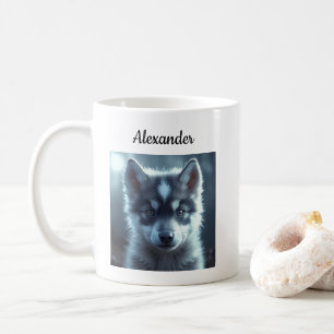 Adorable Wolf Baby in the Moonlight Coffee Mug