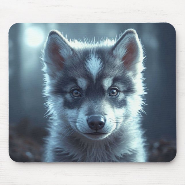 Adorable Wolf Baby in the Moonlight Mouse Pad (Front)