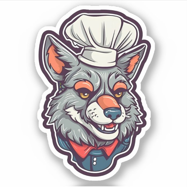 Adorable Wolf Chef Awesome Animal Graphic Sticker (Front)