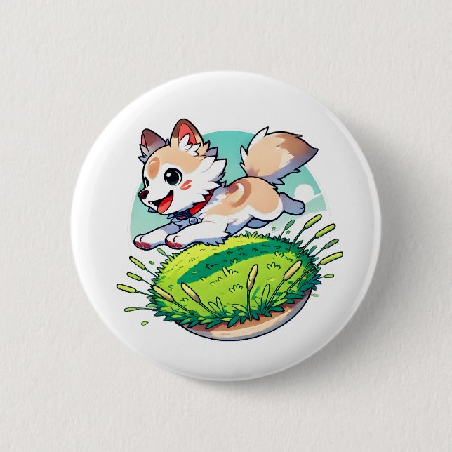 Adorable wolf cub leaping through a field button (Front)