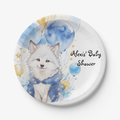 Adorable Wolf Pup Baby Shower Paper Plates
