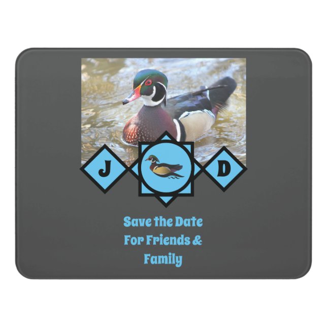 Adorable Wood Duck Monogram Photo Door Sign (Contemporary Front)