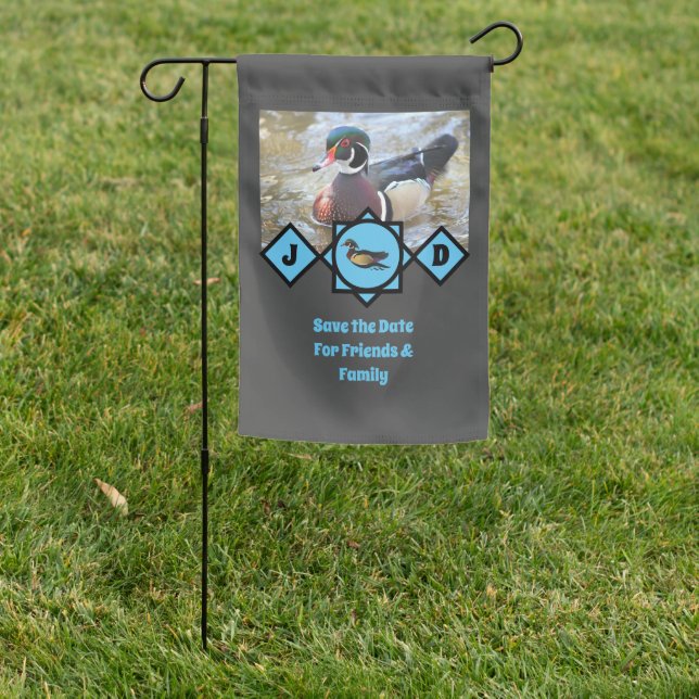 Adorable Wood Duck Monogram Photo Garden Flag (In SItu)
