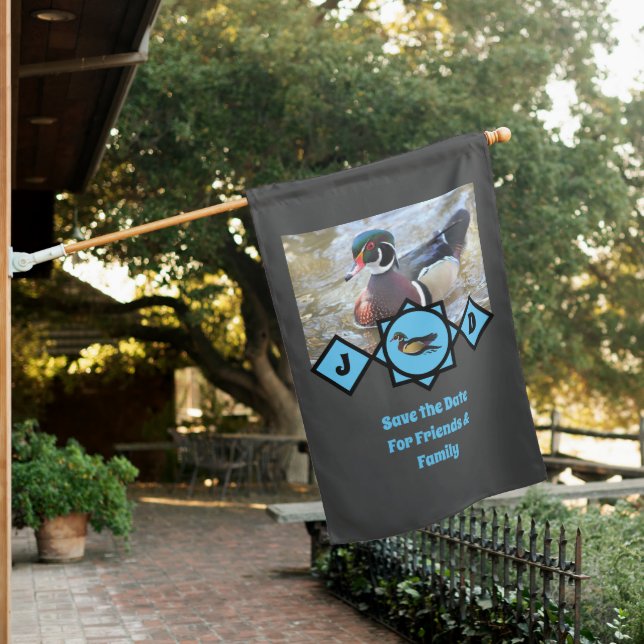 Adorable Wood Duck Monogram Photo House Flag (In SItu)