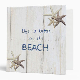 Adorable Wood Texture,Starfish,Beach 3 Ring Binder