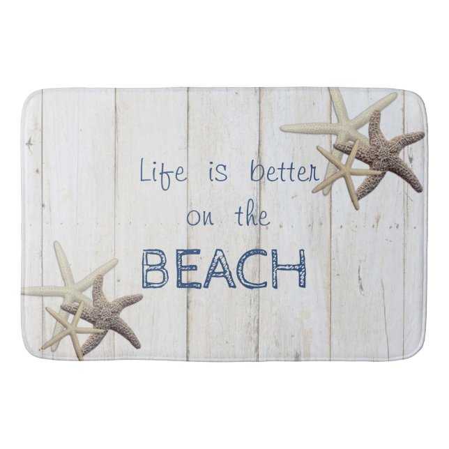 Adorable Wood Texture,Starfish,Beach    Bath Mat (Front)