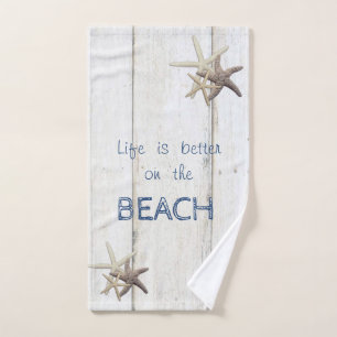 Adorable Wood Texture,Starfish,Beach Bath Towel Set