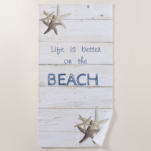 Adorable Wood TextureStarfishBeach    Beach Towel