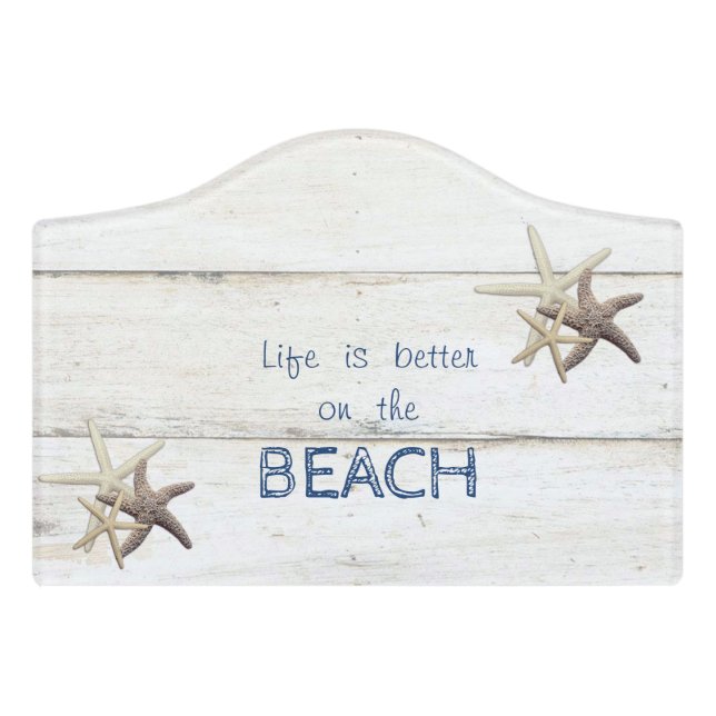 Adorable Wood Texture,Starfish,Beach     Door Sign (Small Crest Front)