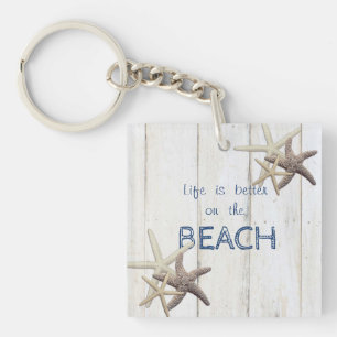 Adorable Wood Texture,Starfish,Beach  Keychain