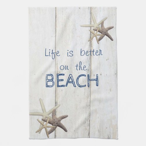 Adorable Wood TextureStarfishBeach    Kitchen Towel