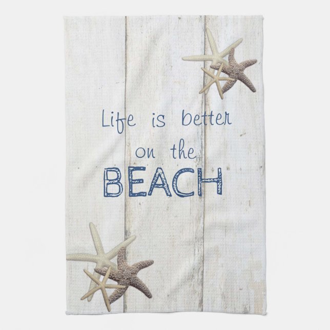 Adorable Wood Texture,Starfish,Beach    Kitchen Towel (Vertical)