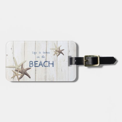 Adorable Wood TextureStarfishBeach   Luggage Tag