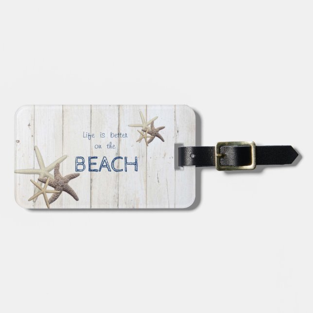 Adorable Wood Texture,Starfish,Beach   Luggage Tag (Front Horizontal)