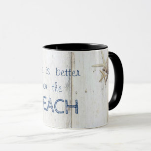 Adorable Wood Texture,Starfish,Beach Mug