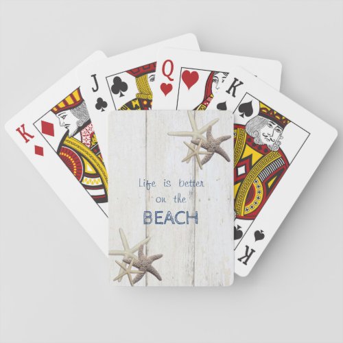 Adorable Wood TextureStarfishBeach  Poker Cards