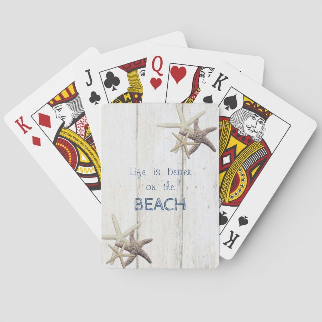 Adorable Wood Texture,Starfish,Beach  Poker Cards (Back)