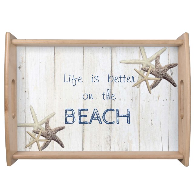 Adorable Wood Texture,Starfish,Beach  Serving Tray (Front)