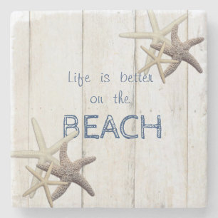 Adorable Wood Texture,Starfish,Beach Stone Coaster