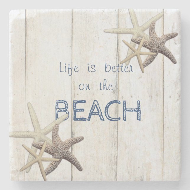 Adorable Wood Texture,Starfish,Beach Stone Coaster (Front)