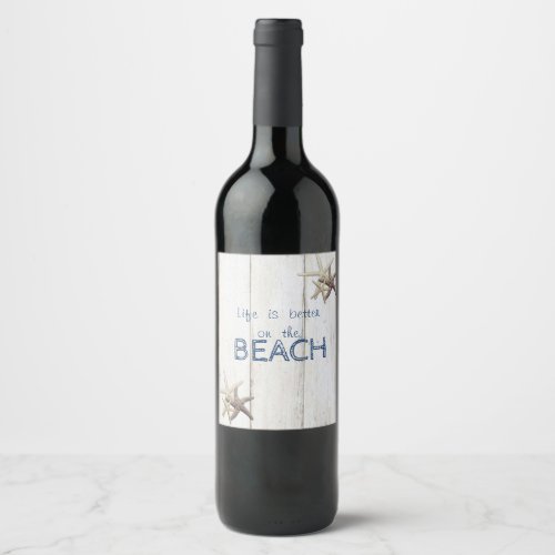 Adorable Wood TextureStarfish  Wine Label