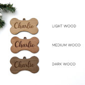 Adorable Wooden Engraved Dog Bone Ornament (Front)