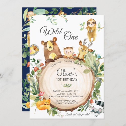 Adorable Woodland Animals 1st Birthday Wild One Invitation