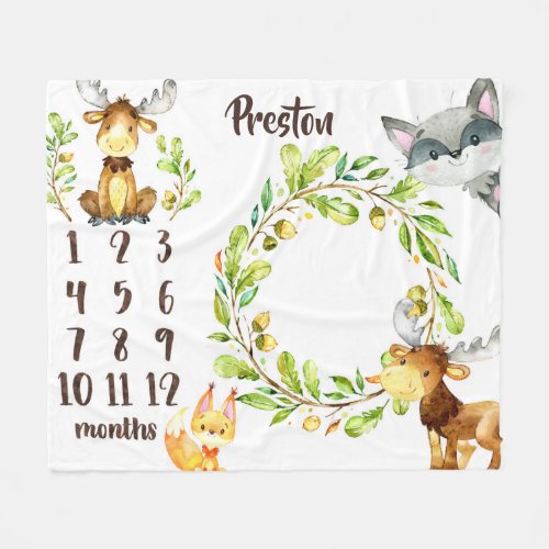 Adorable Woodland Animals Baby Milestone Blanket