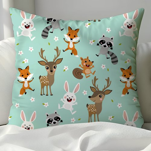 Adorable Woodland Animals Baby Nursery Throw Pillow