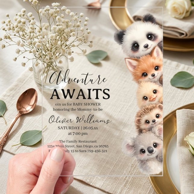 Adorable Woodland Animals Baby Shower  Acrylic Invitations (Creator Uploaded)