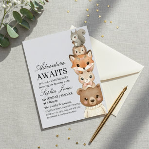Adorable Woodland Animals Baby Shower Invitation