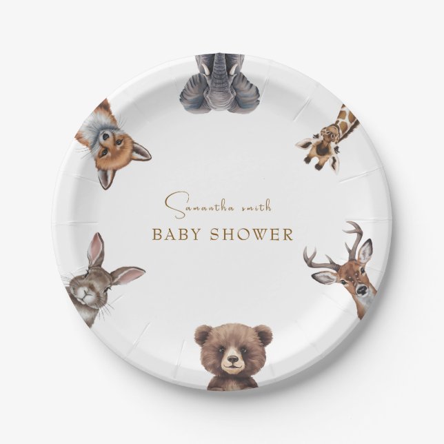 Adorable woodland animals baby shower  paper plates (Front)
