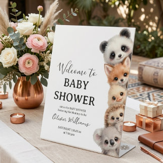 Adorable Woodland Animals Baby Shower  Pedestal Sign