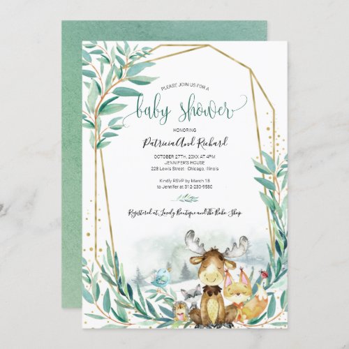 Adorable Woodland Animals Greenery Baby Shower Invitation