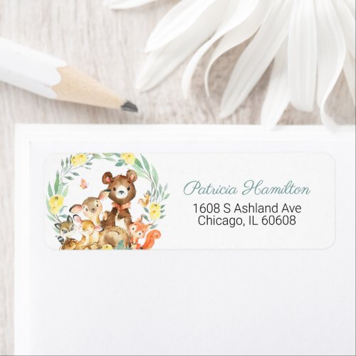 Adorable Woodland Animals Greenery Baby Shower Label