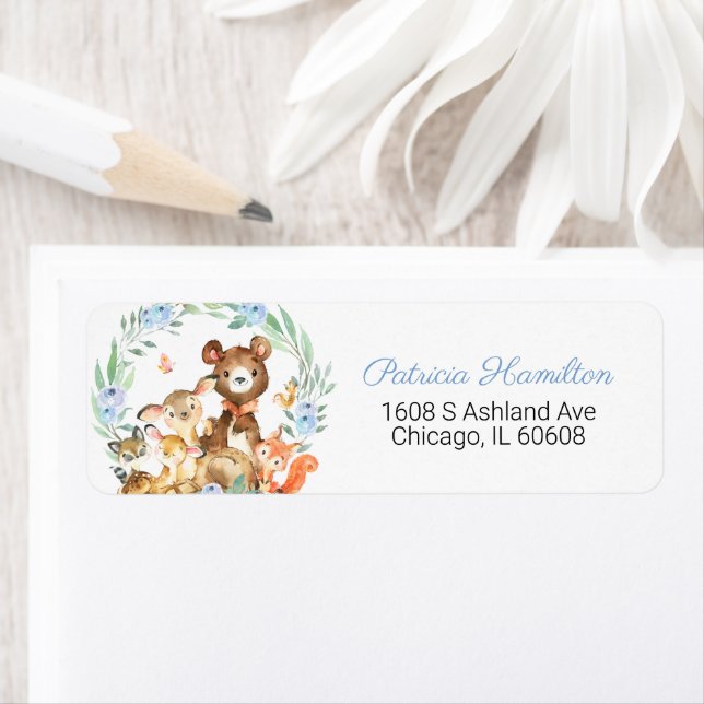Adorable Woodland Animals Greenery Baby Shower Label (Insitu)