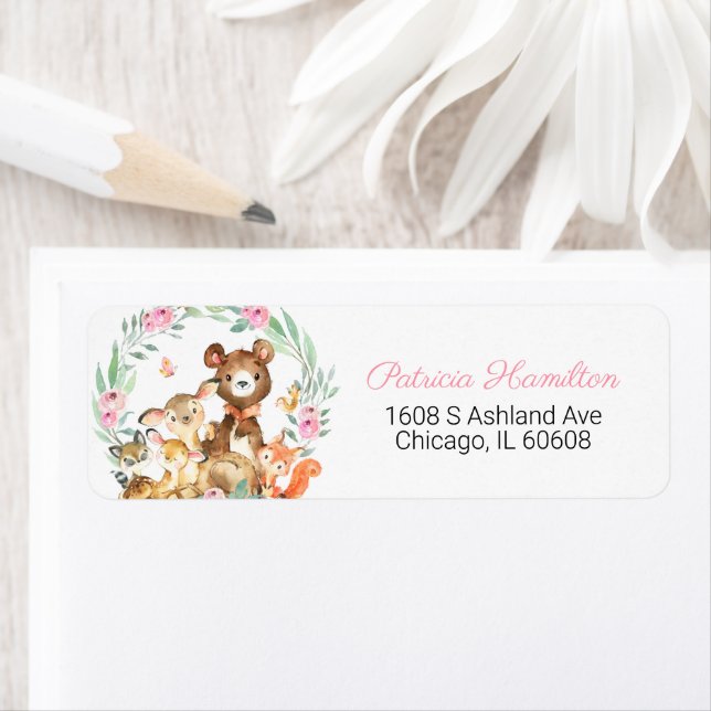 Adorable Woodland Animals Greenery Baby Shower Label (Insitu)