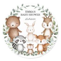 Adorable Woodland Animals Greenery Wreath Favors Classic Round Sticker