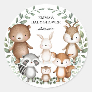 Adorable Woodland Animals Greenery Wreath Favors Classic Round Sticker