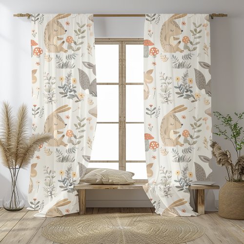 Adorable Woodland Animals in Neutral Tones  Sheer Curtains