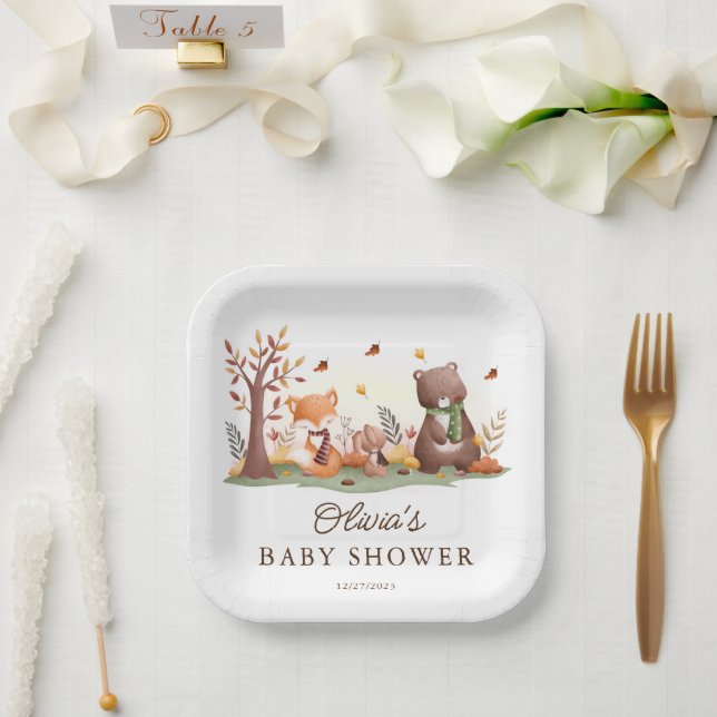 Adorable Woodland Animals Paper Plates (Wedding)