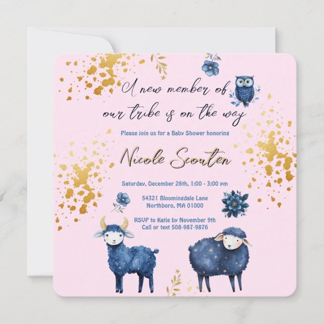 Adorable Woodland Animals Pink &  Navy Blue Galaxy Save The Date (Front)