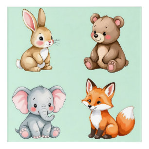 Adorable Woodland Baby Animals Pastel Watercolor Acrylic Print