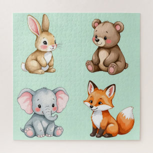 Adorable Woodland Baby Animals Pastel Watercolor Jigsaw Puzzle