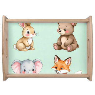 Adorable Woodland Baby Animals Pastel Watercolor  Serving Tray