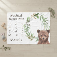 Adorable Woodland Baby Bear Milestone Keepsake